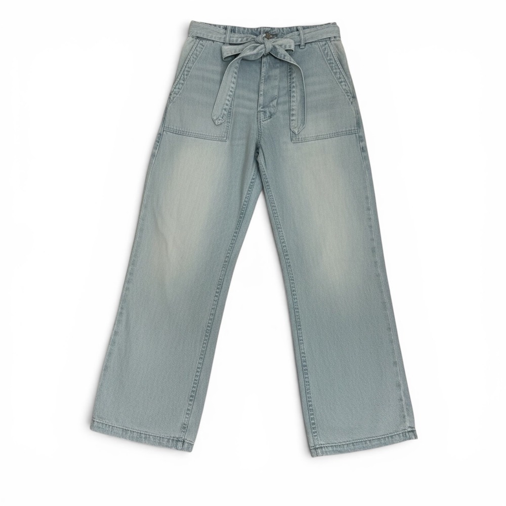 R13 Wide Leg Jeans Size 26 Very Oversized Belted Venti Utility Pants Light Wash